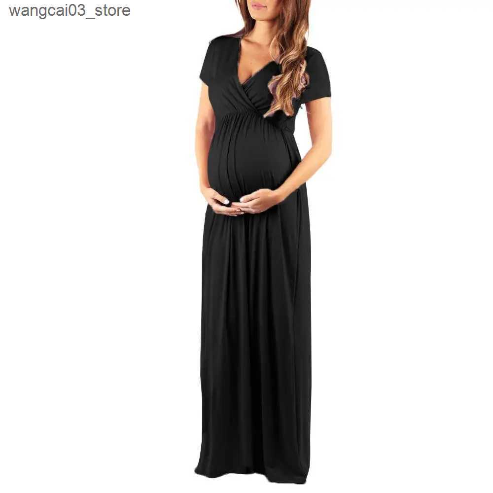 Maternity Dresses New Plus size Pregnant Women Dresses Maternity Dresses Women V Collar Short Sleeve Pregnancy Dress Maternity Sundress Clothes L24091