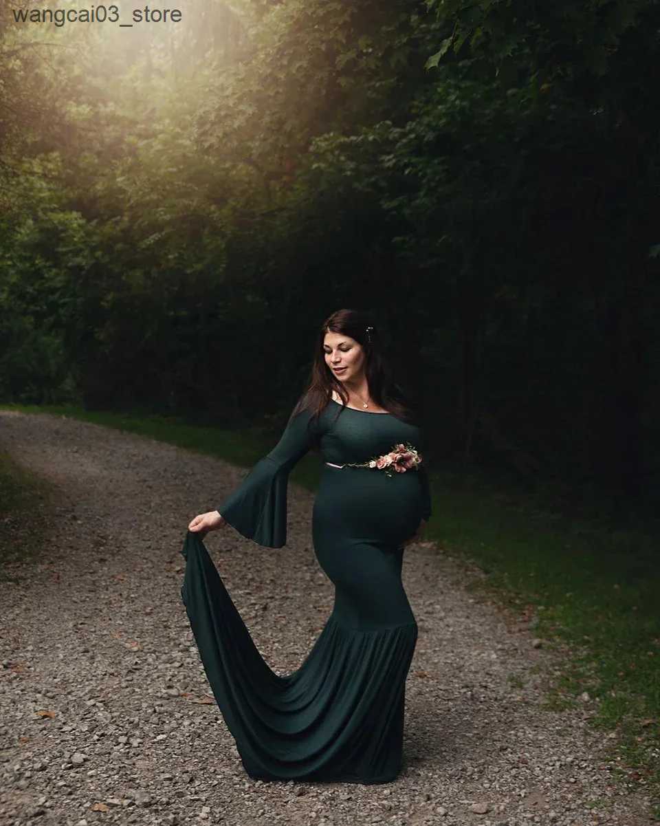 Maternity Dresses Maternity Puff Sleeve Gown Off Shoulder Long Pregnancy Photography Photo Shoot Elegant Women Baby Shower Mermaid Dresses L240910