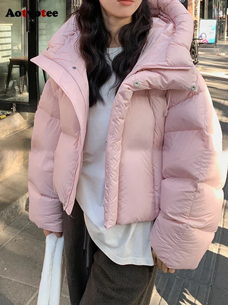 Aotvotee Winter Coat Womens Parkas Hoodie Crop Thickened Warm Casual Loose Jacket Korean AutumnWinter Fashion Cotton 241010