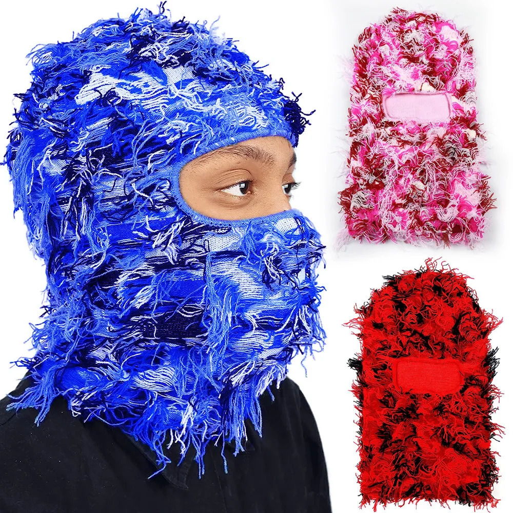 Fuzzy Balaclava hat full face ski mask knitted Beanies winter windproof and warm bicycle neck camouflage 241009