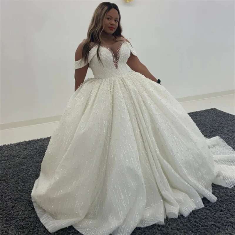White Wedding Dress Beaded pearl lace camisole plus-size or-length bridal ball gown vestidos de novia