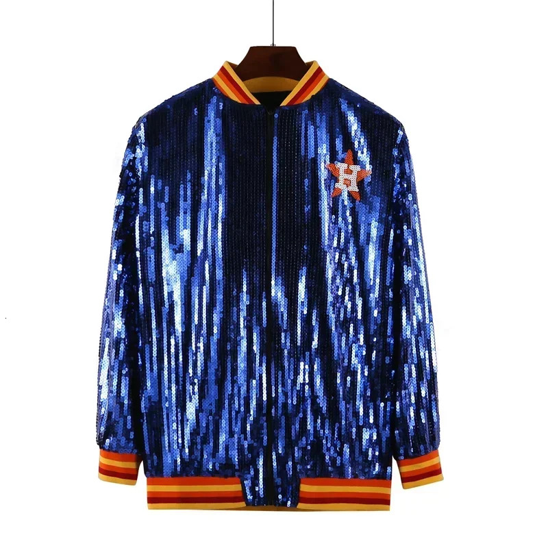 Autumn High Quality Cowboy Letter Streetwear Sequined Long Sleeve Round Neck Loose Jacket Women Hip Hop Night Club Coats