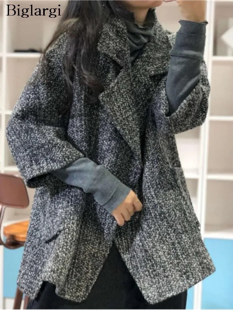 Oversized autumn and winter jacket set wool jacket womens plain weave fashionable loose womens jacket office womens jacket Coats 241007