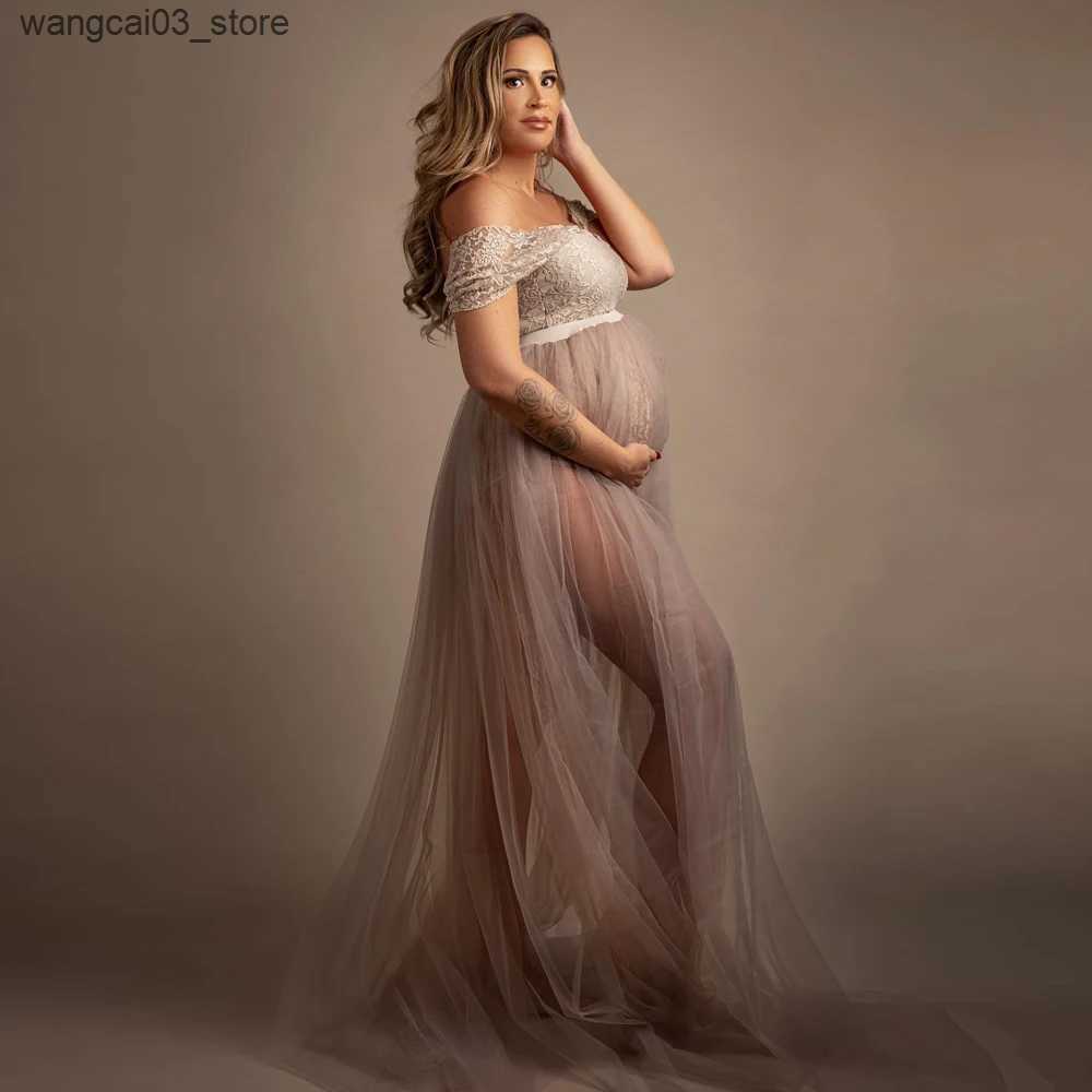Maternity Dresses Bohemian Photo Shooting Pregnancy Dress Lace Bodysuit Tulle Long Dress Boho Style Maternity Dresses For Photo Shoot L240910