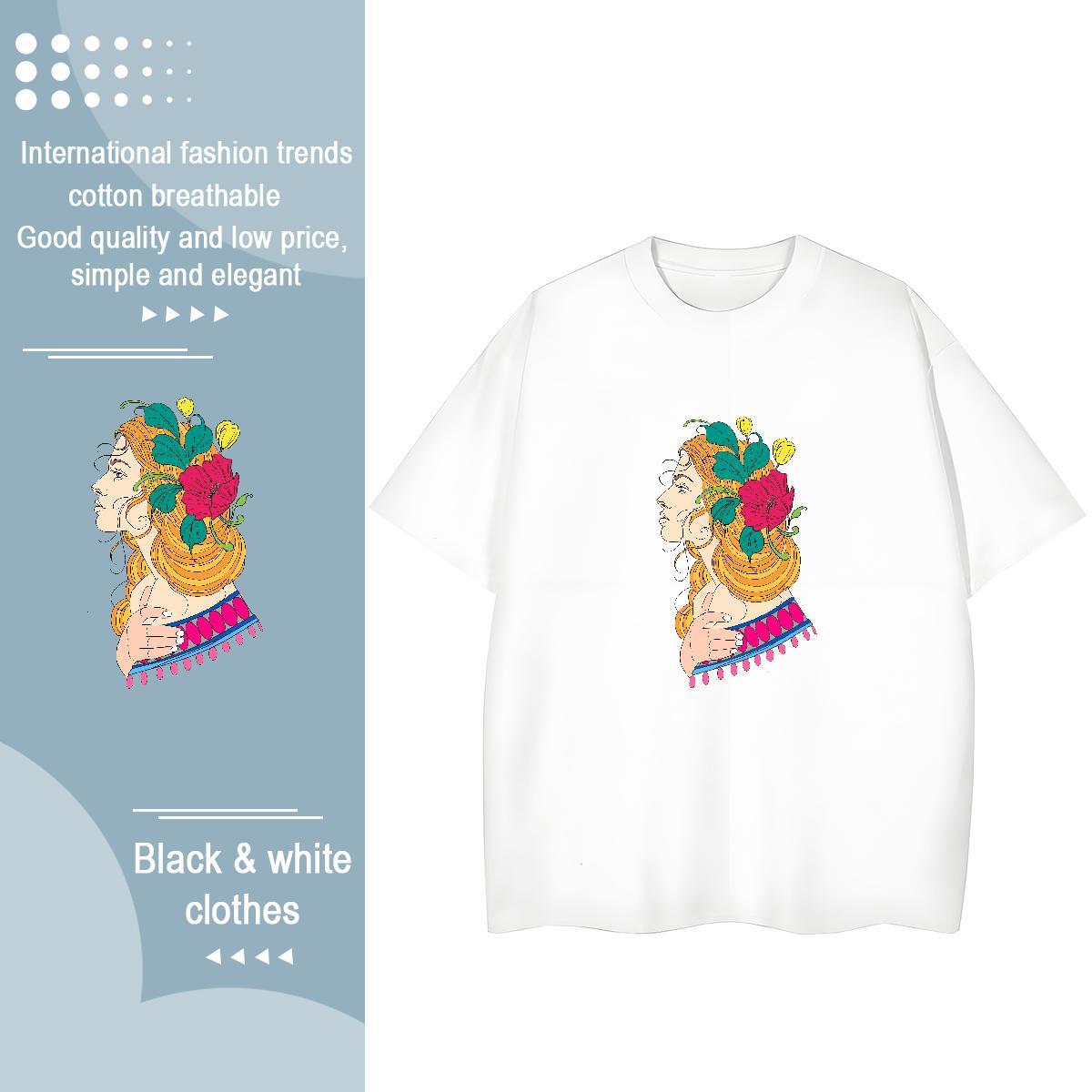 Fashion Women T Shirts 100% Cotton 230g O Neck Short Sleeves Casual Daily Wear portrait Women Tees Soft DIY Printed Clothes Shirt