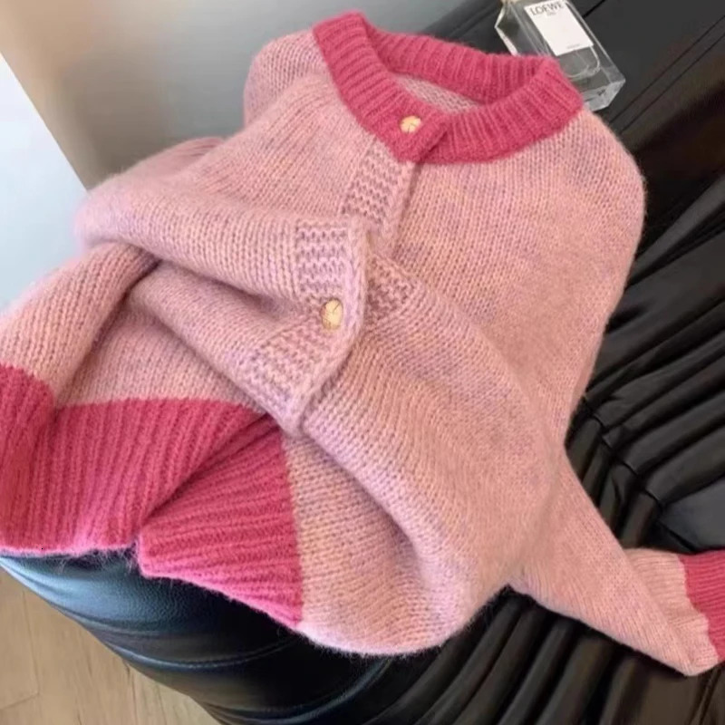 HELIAR Singlebreasted Cardigan Long Sleeve Patchwork Knitted Sweater ONeck Casual Warm Coat Office Outerwear Autumn Winter 241007