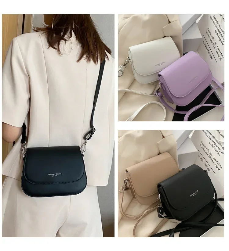 Trendy Saddle Shoulder Bag Women PU Leather Crossbody Simple Solid Color Flap Messenger Fashion Handbags Pouch 240925