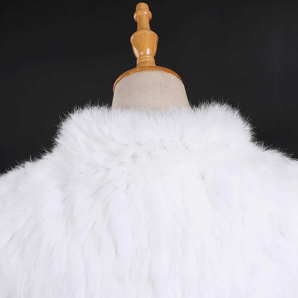 Luxury Womens Winter True Rabbit Fur Knitted Jacket Long Sleeve Vertical Collar Coat Womens Classic True Fur Coat with Pocket W241010