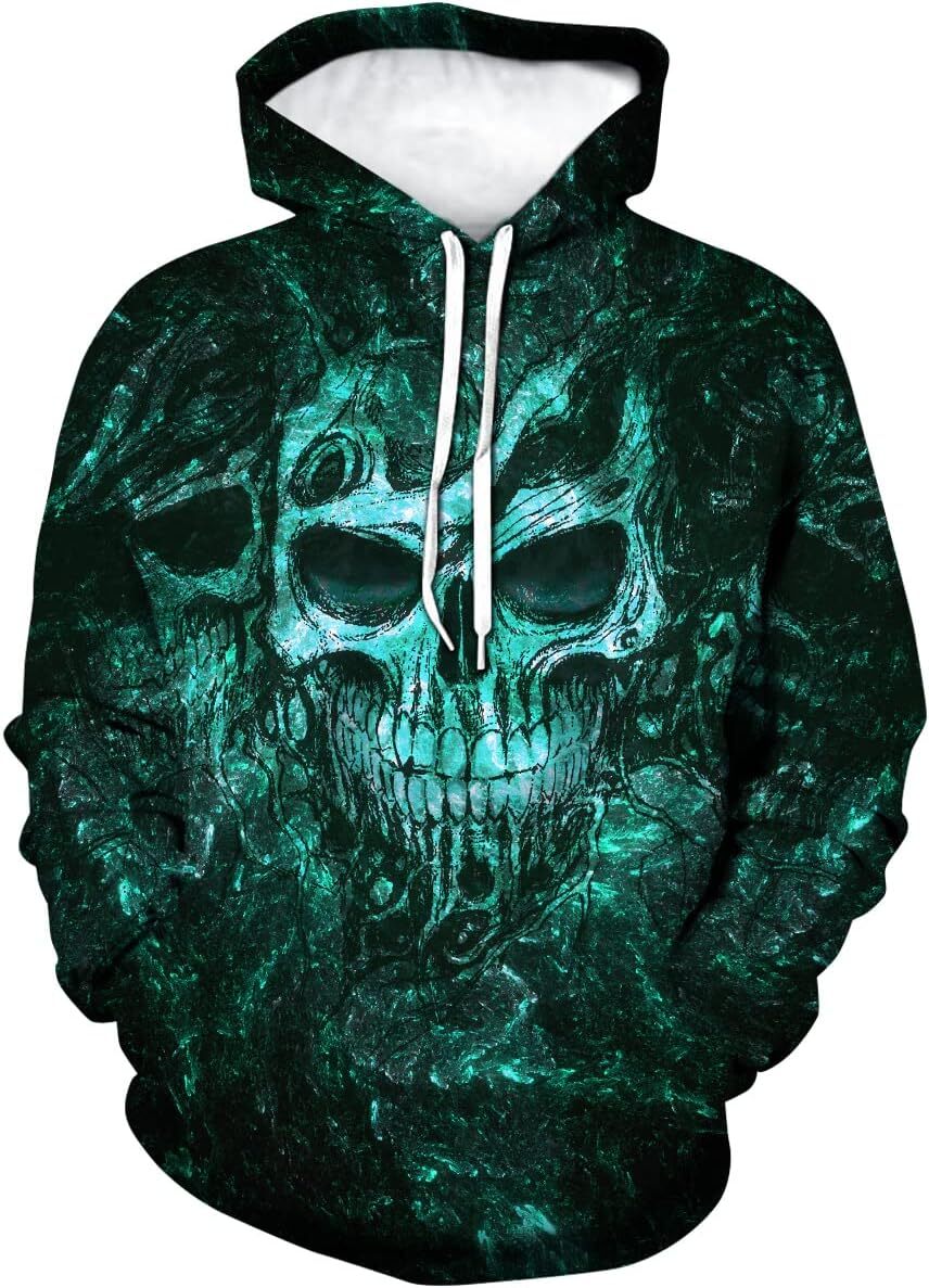 Hoodie for Mens Womens Mens Skull 3D Graphic Print Hoodie Sweatshirts Pullover Tops with Pocket Graphic Pullover Long Sleeve Trendy Fashion
