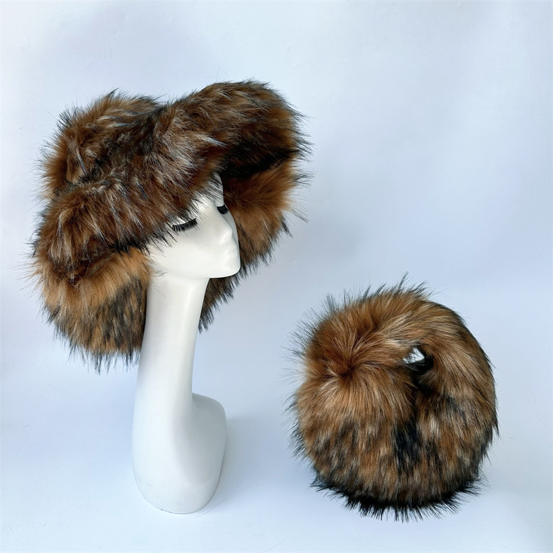 New foreign trade imitation raccoon fur basin hat warm ball bag set imitation fur fur hat bag set Shoulder Bags Winter plush CUD2410112F5