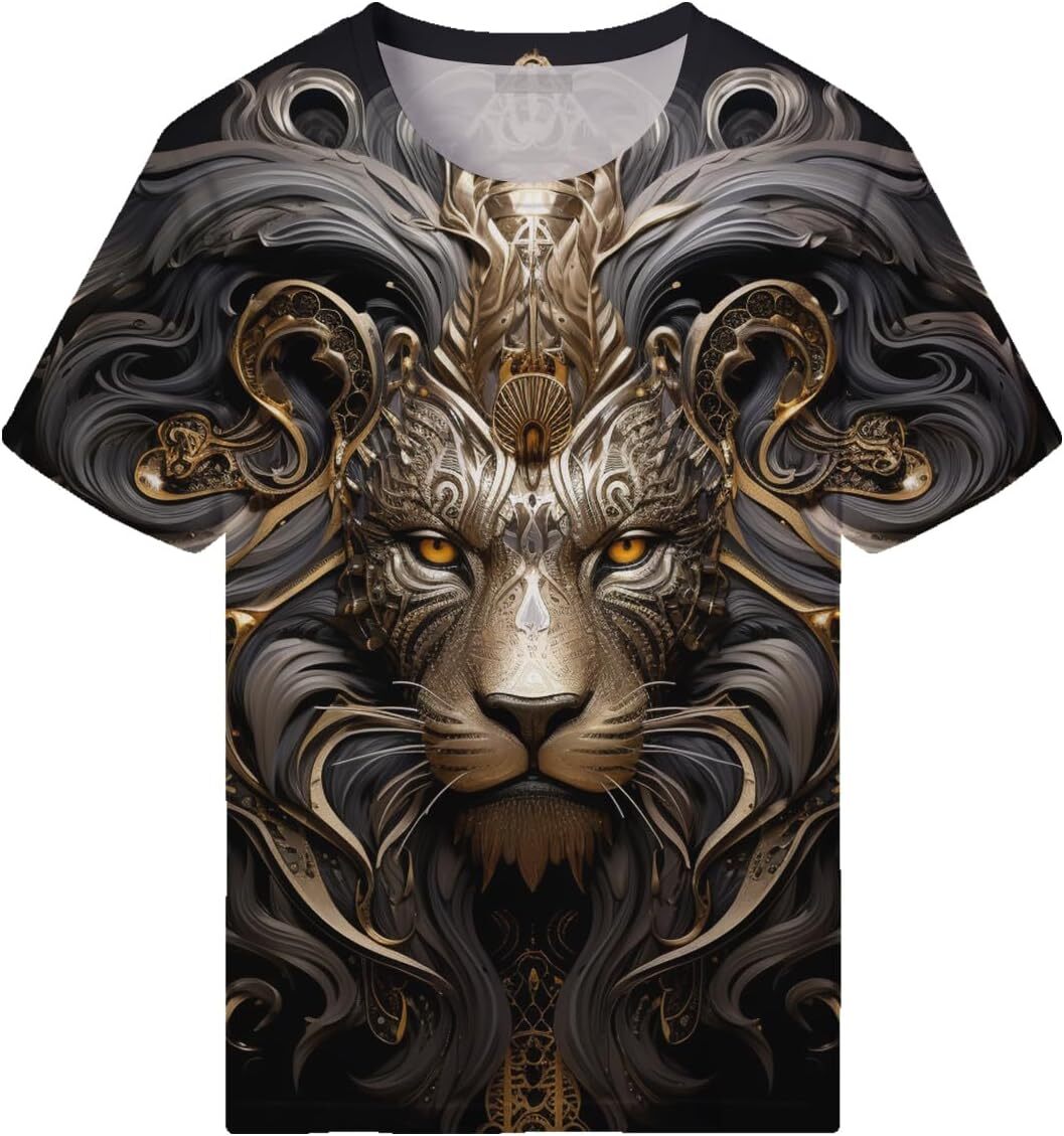 Mens T shirt Lion T-Shirt for Men Muscle Fitness Short Sleeve Lion Printed T-Shirt Personalized Sweatshirt Fashionable graphic tee Casual tops summer 