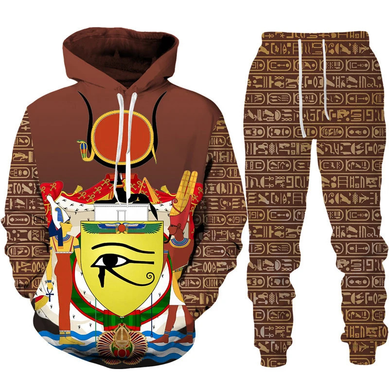 Horus-Style 3D Printed Tracksuit Set: Men's Hooded Sweatshirt & Pants in Oversized Casual Streetwear