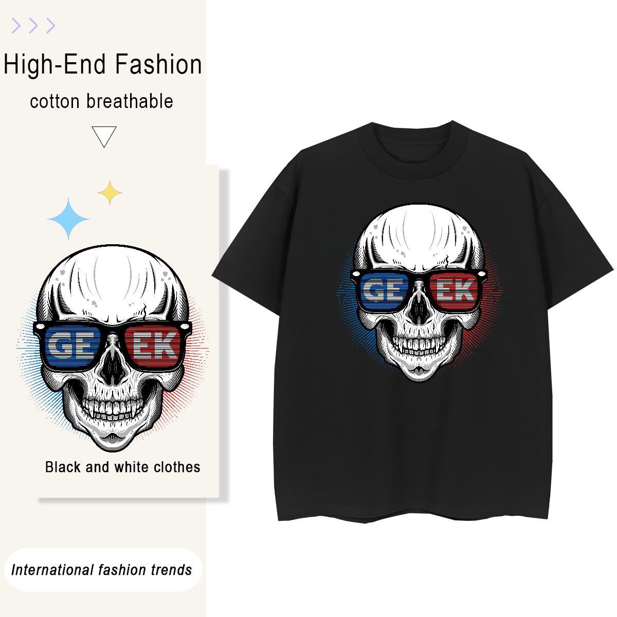 Casual New T Shirts Women 230g Cotton Breathable Short Sleeve Street Casual skull Woman Tshirt Popular Anime Print Tshirts