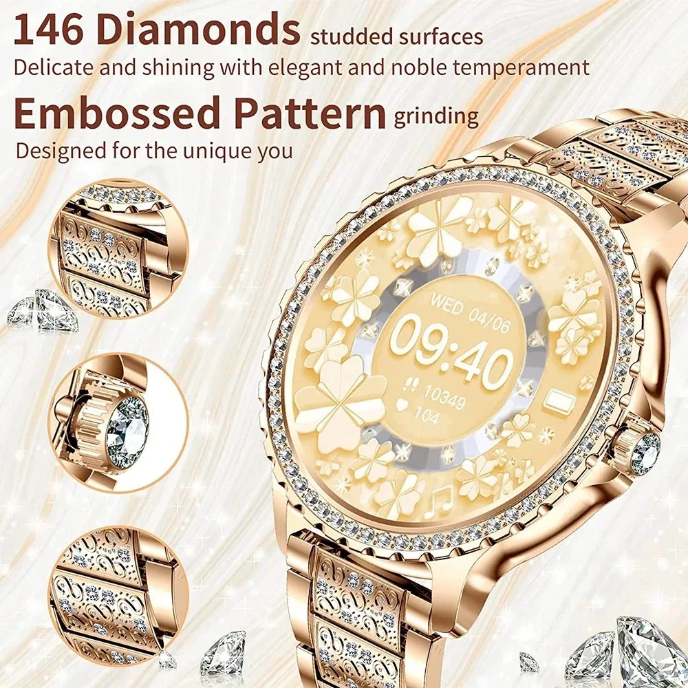 Fashion Womens Bluetooth Calling Smart Watch 1.32-inch AMOLED 360 * 360 HD Screen Sports Fitness Womens Smart Watch Diamond Band 241011