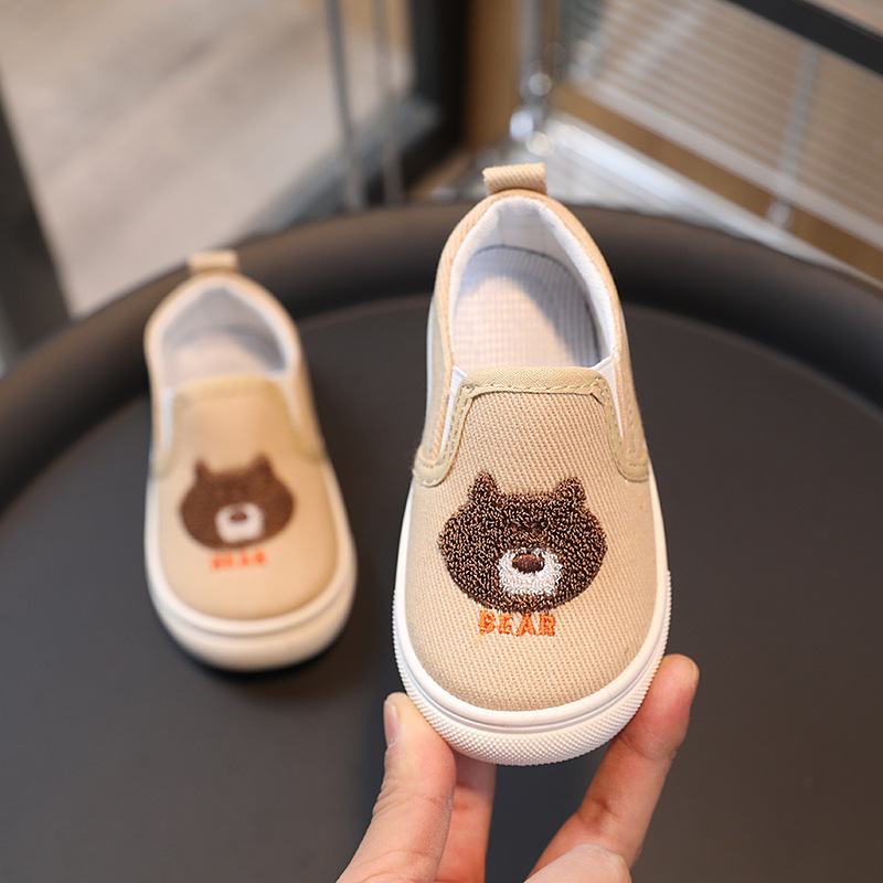 Cute Bear Strawberry Kids Canvas Shoes Children School Slip-on Sneakers Happysteps Unisex Boy Girl Flat Casual Shoes 20-31 sizes