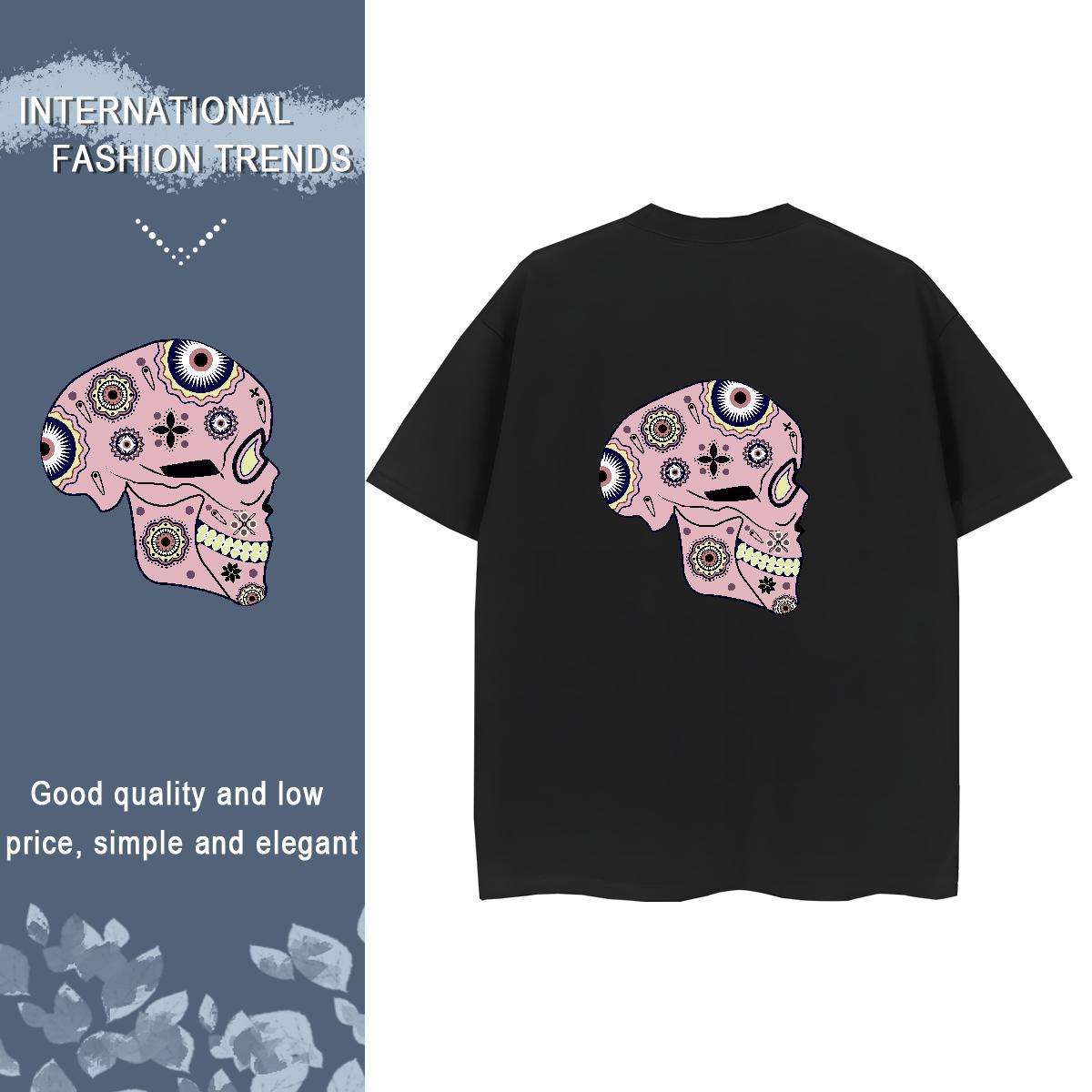 DIY T shirt 100% Cotton 230g Short sleeve Soft Hip Hop Street skull Women Tshirts Popular Custom Print Oversized Tops Shirt