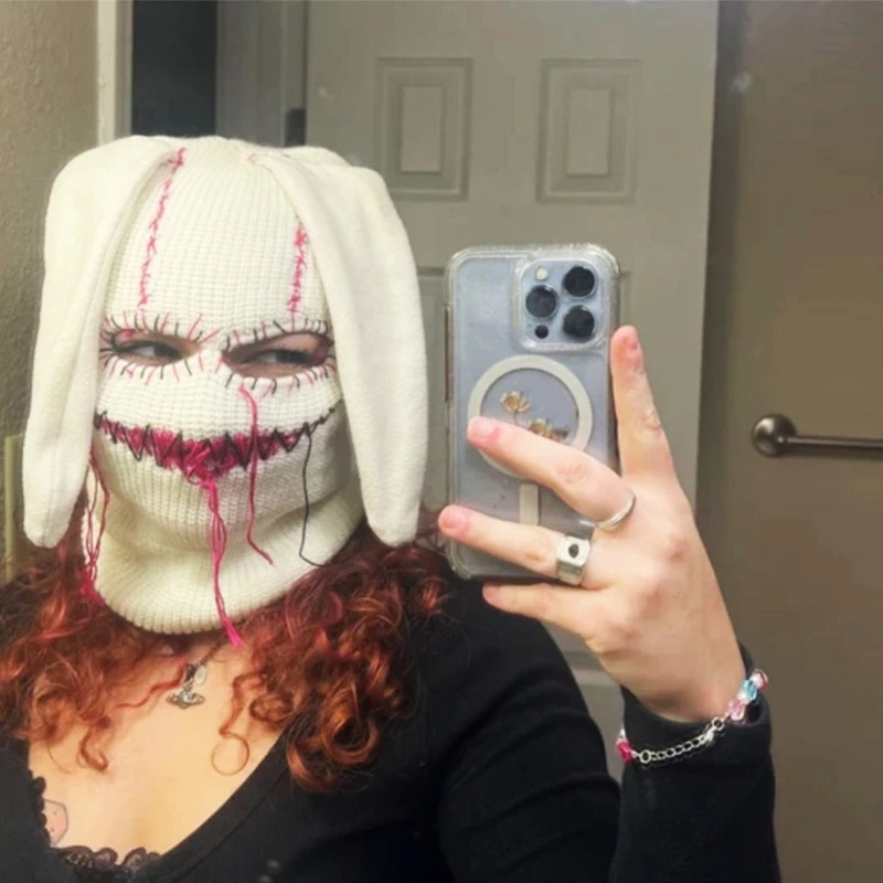 Balaclava Distressed Halloween Funny Face Mask Horror Hooded Party Hat Knitted Beanies 241009