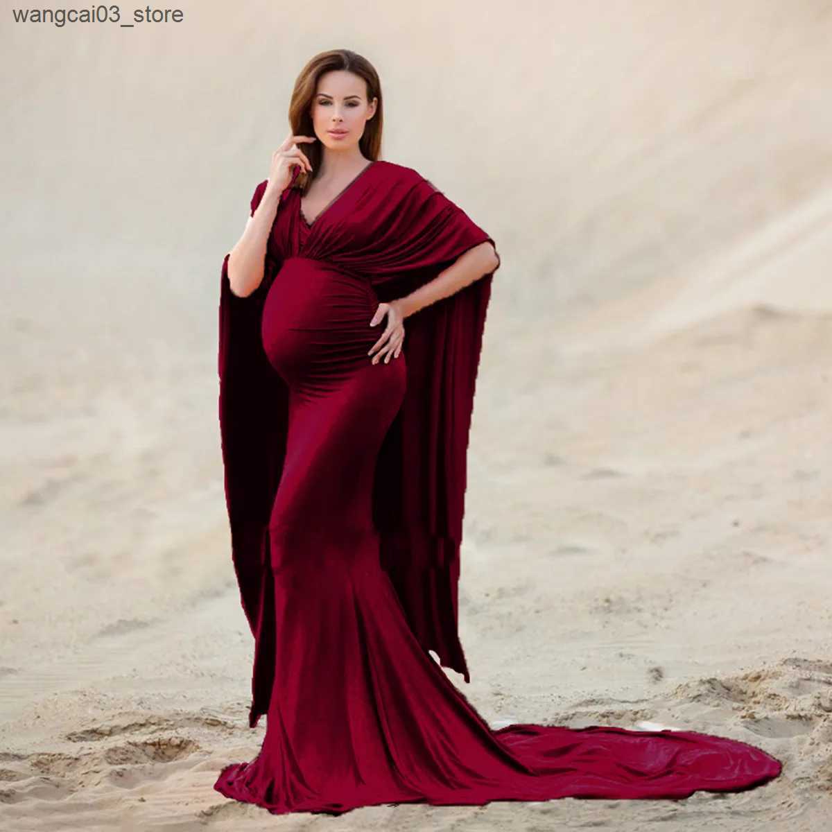 Maternity Dresses European beauty mercerized cotton with chiffon pregnant women fluttering tail dress long dress photography dress Christmas dress L24