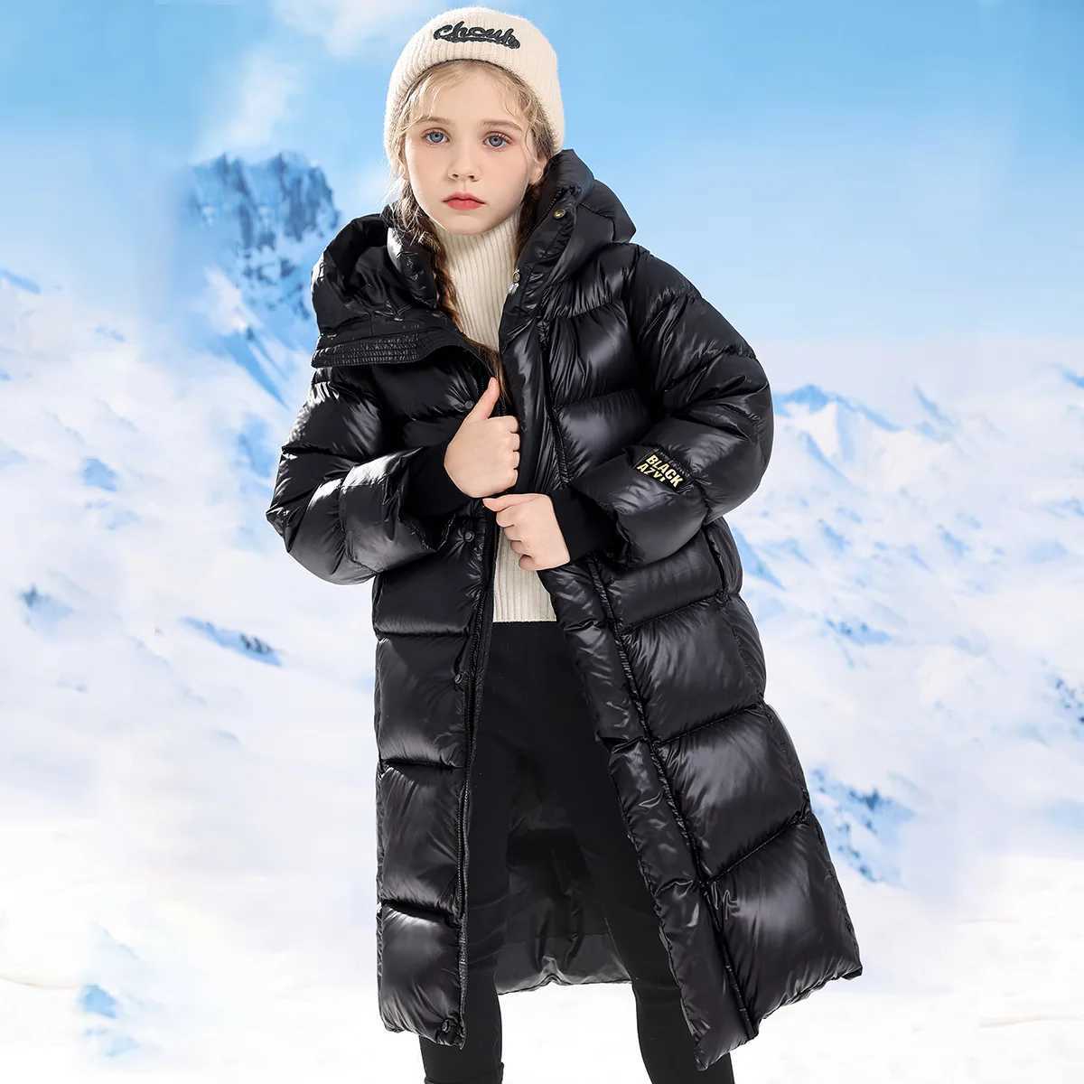 Down Coat New Childrens Long Black Gold Thick Cotton Jacket Winter Knee for Boys and Girls H241010
