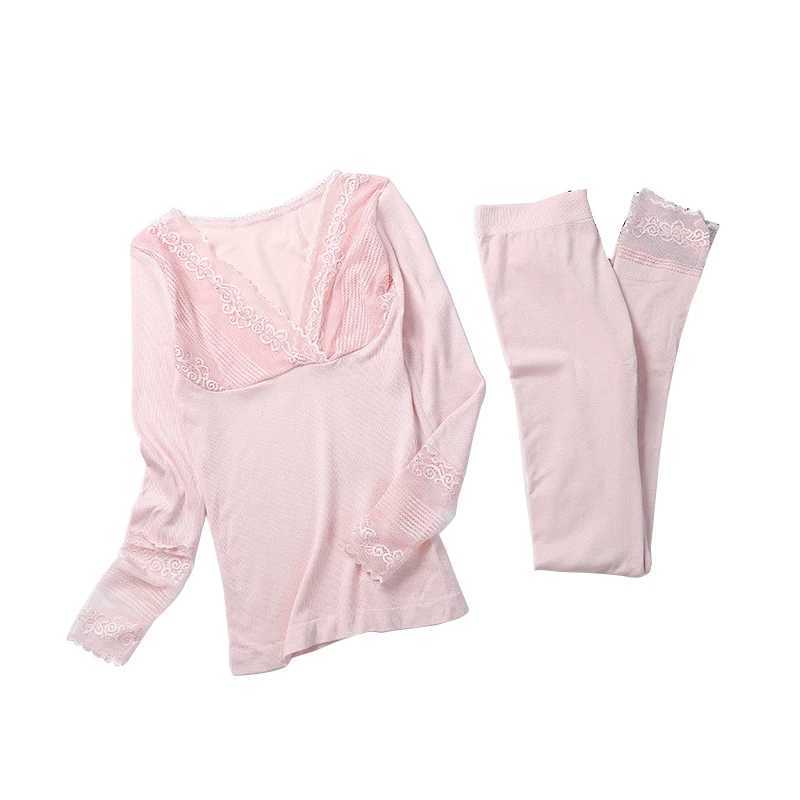 Womens Thermal Underwear Thermal Suit 2024 Autumn Winter Thermal Underwear For Women Long Johns VNeck Lace Sexy Second Female Skin Thin Basic Underwea