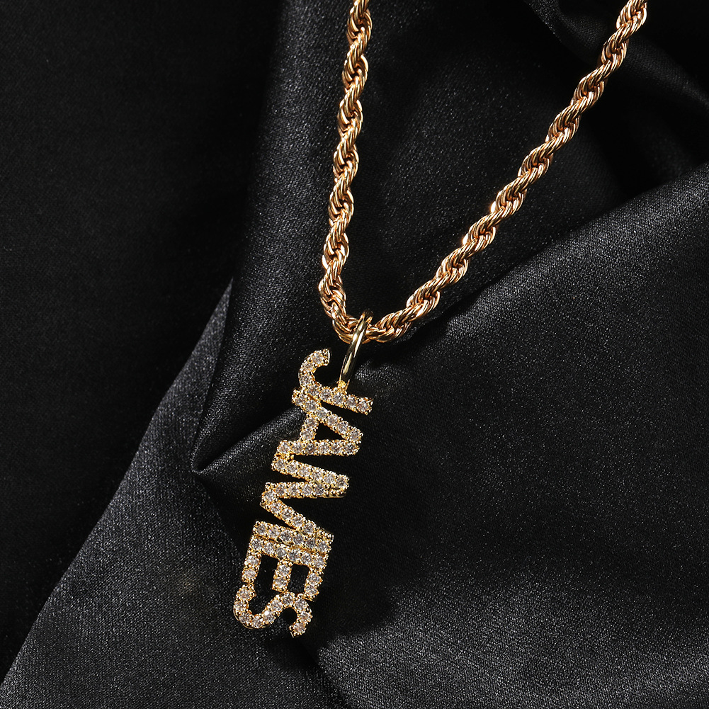 Hip Hop Vertical A-Z Custom Name Pendant Necklaces 5A Zircon Women Men Jewelry