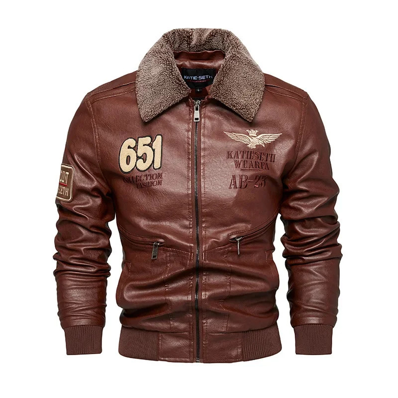 Mens Autumn Jacket Work Bicycle Zipper Motorcycle Artificial Fur Coat Mens Wool Pilot Retro Black Brown Pu Leather Jacket Winter 240927