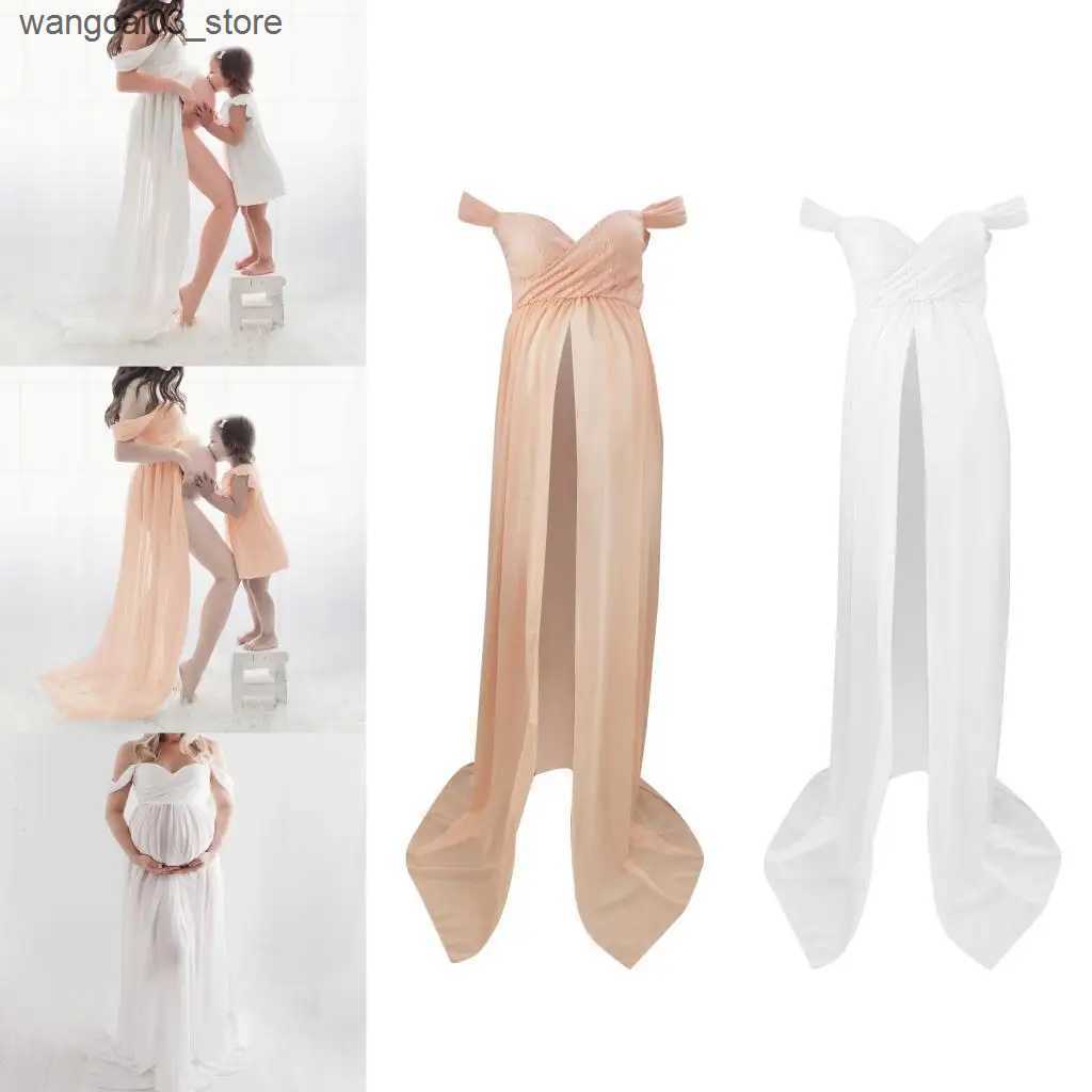 Maternity Dresses Photography Maternity Dress Off Shoulder Maxi Long Dress Photo Shoot Prop Gown L240910