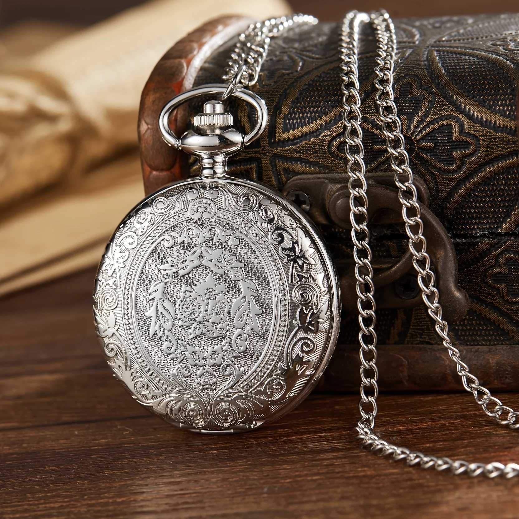 Retro nostalgic classic flip top womens pocket watch necklace pendant watch quartz suitable for gifting W241010
