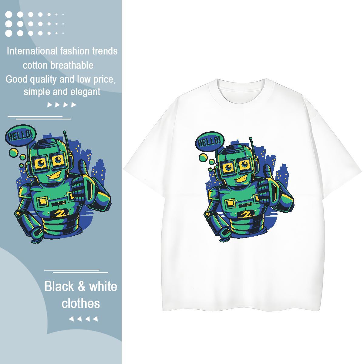 Custom Womens T Shirts 230g Cotton Crew Neck Sport robot Couples T Shirts Free Shipping Oversized L-4XL Top Shirts