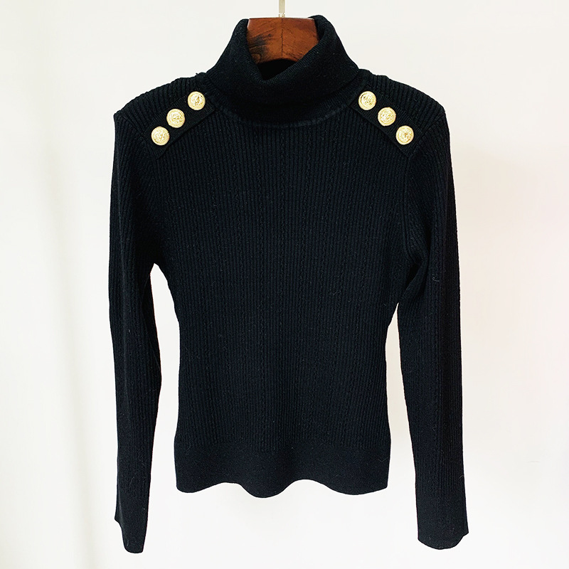 2022 Spring And Autumn New Button Turtleneck Long-Sleeved Bottoming Shirt Women's Slim Fit Pullover Sweater Top