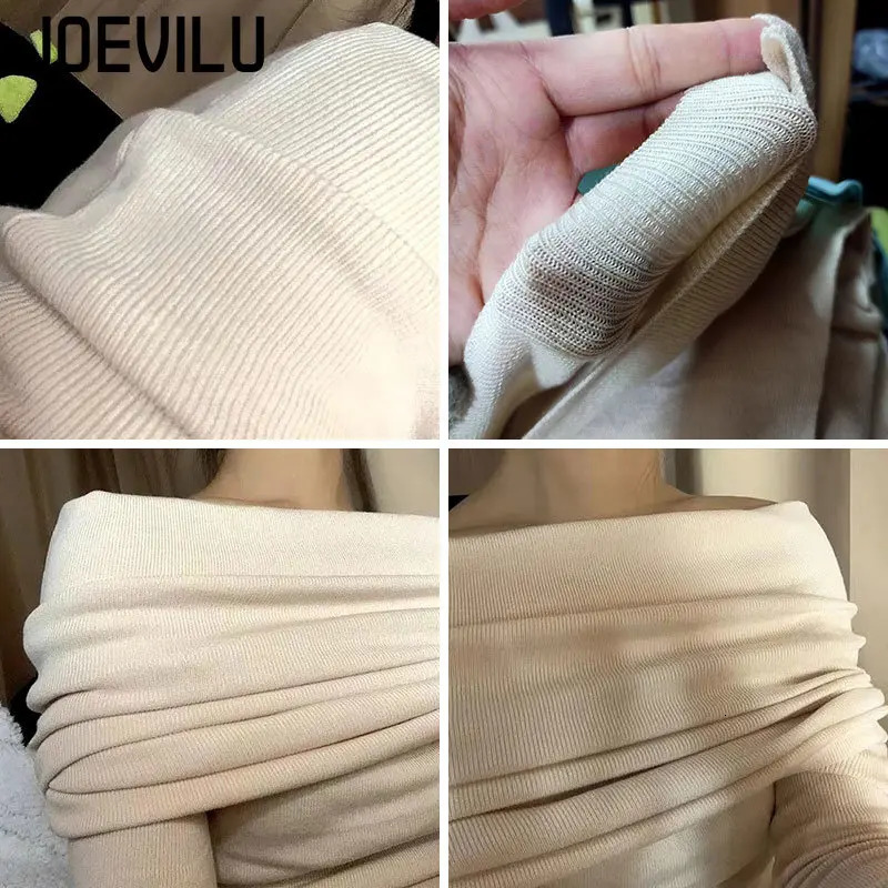 Off Shoulder Knitwear Jumper Korean Fashion Long Sleeve Top Ladies Chic Sweater Women Spring Sexy Skinny Bottoming Shirt 241011