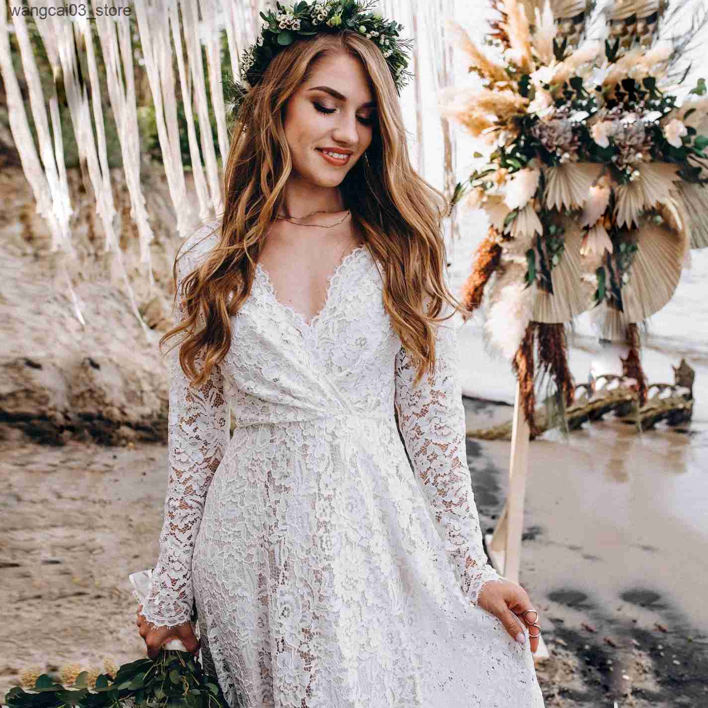 Maternity Dresses New Style Lace Maternity Dress For Photography Maternity Photography White sexy deep V-neckPregnancy Women Lace Long Dress L240910 L
