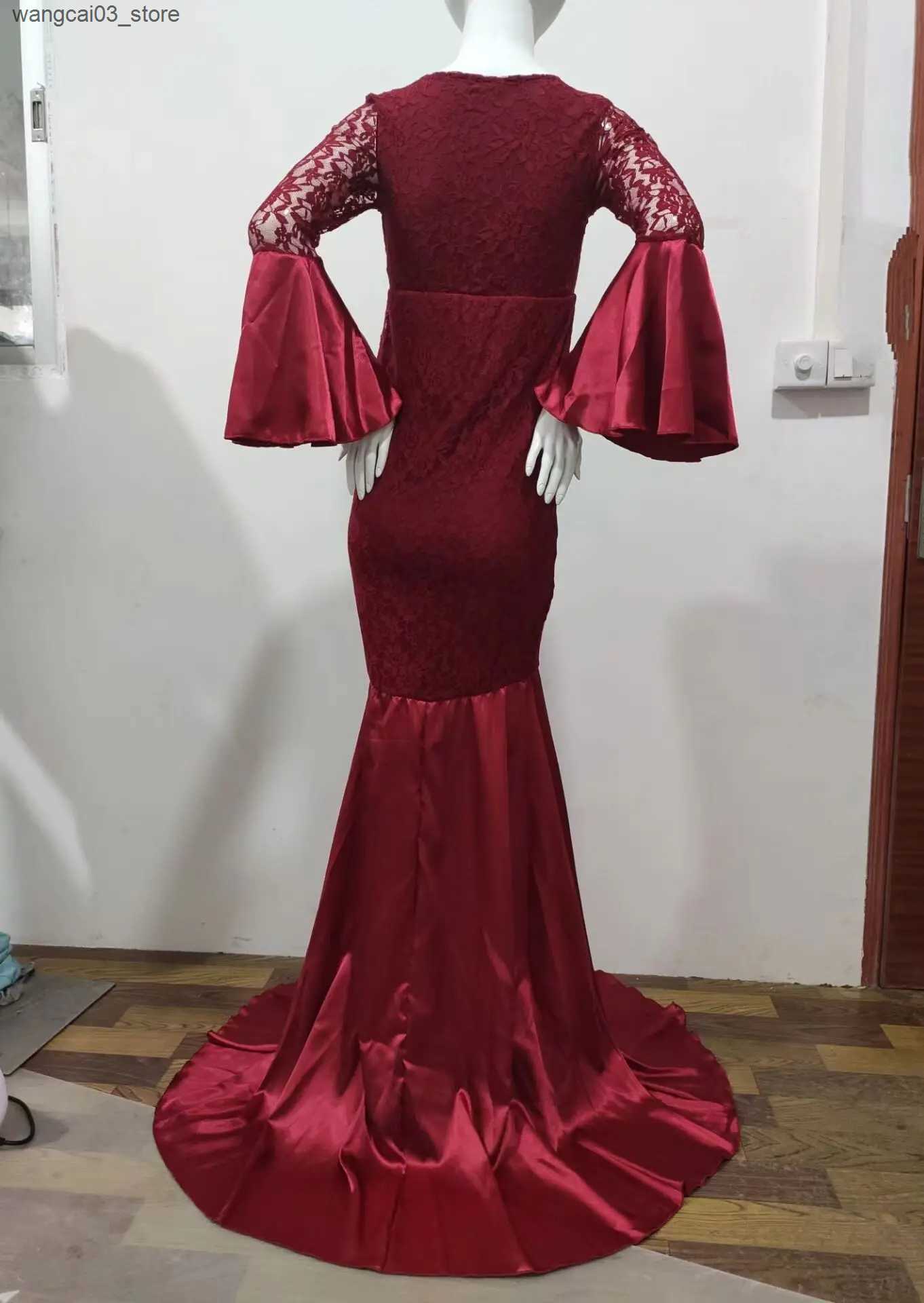 Maternity Dresses 2024Lace Maternity Pregnancy Dress Photography Props Dresses Photo Shoot Mermaid Maxi Gown Pregnant Women Long sleeve Clothes L24091