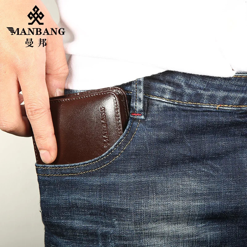 ManBang selling mens wallet y original short three fold one layer denim business 241008