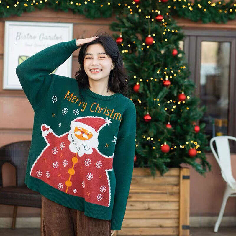 2024 Christmas unisex deer jacquard sweater for autumn and winter, warm knit sweater, round neck pullover