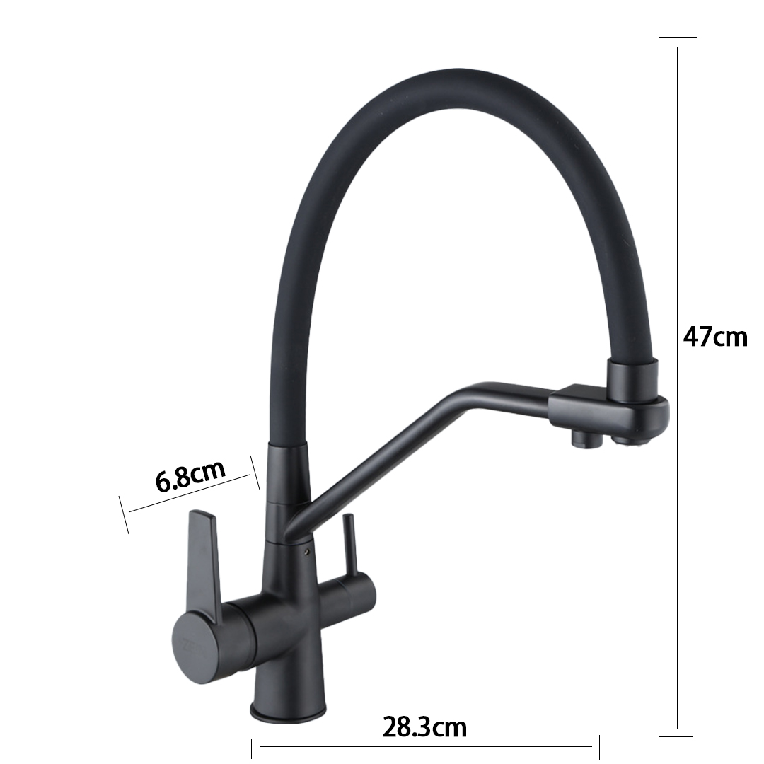 Kitchen faucet brass faucet hot and cold water faucet pure water faucet any retractable double handle faucet grey tube