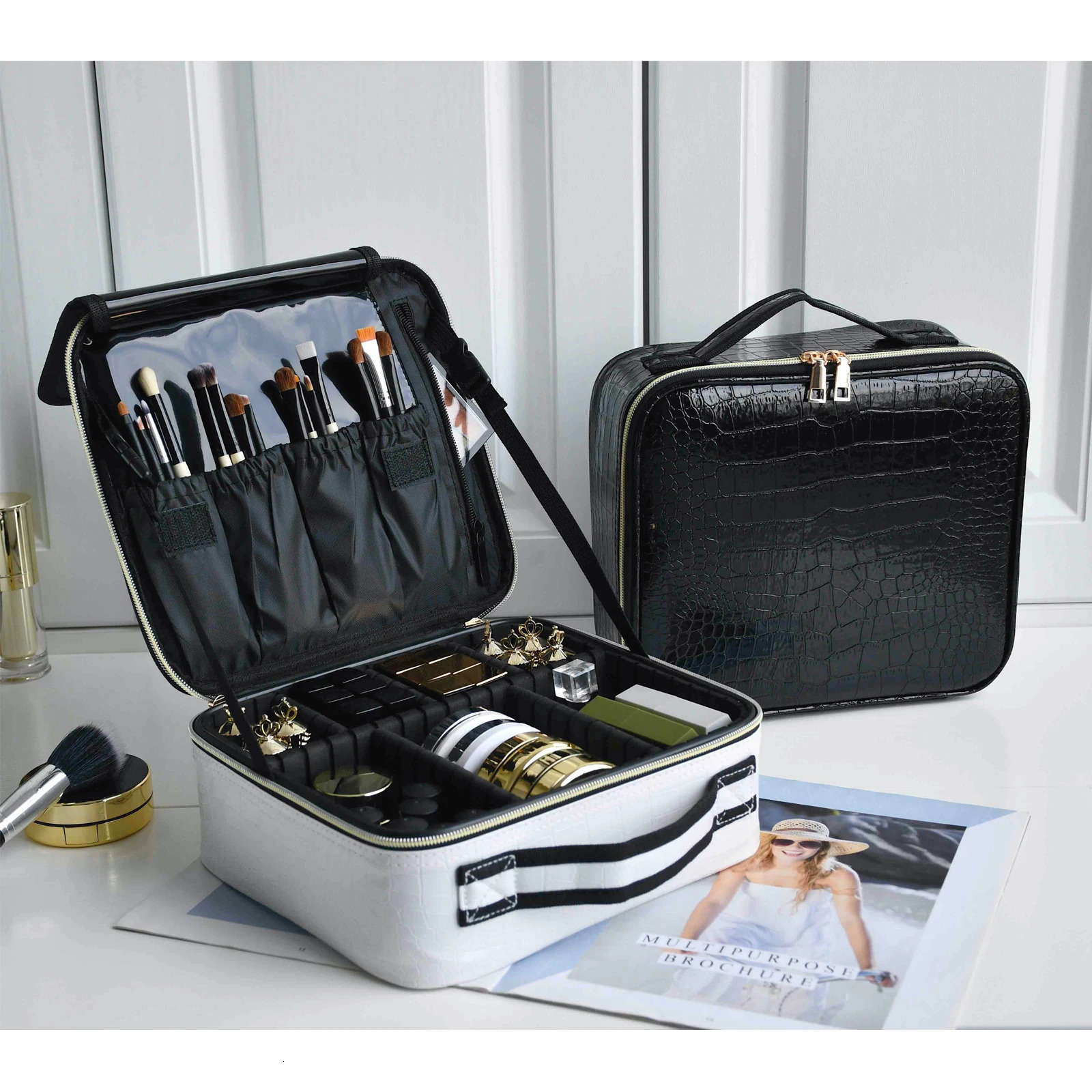 PU leather makeup bag suitable for women multifunctional portable travel storage makeup case 241008
