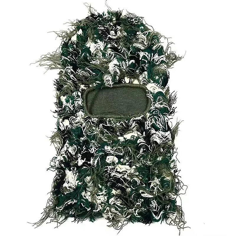 1 piece of Y2K tassel Balaclava Distressed knitted full face ski mask Shiesty Mask camouflage cap 241009