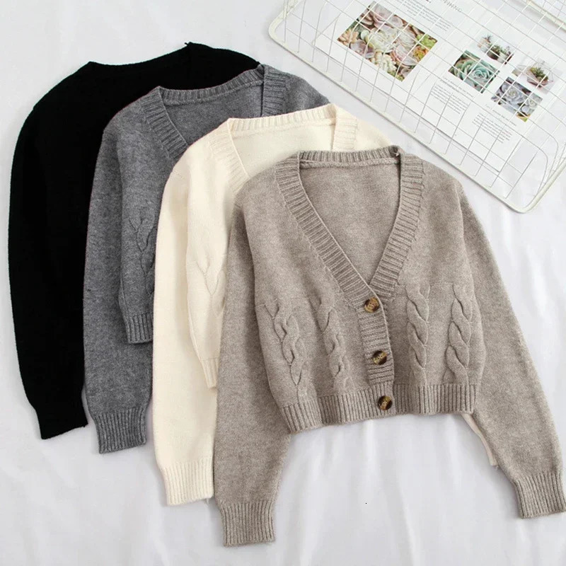 Women Cardigan Sweaters Button Knitwear Fall Winter Fashion Long Sleeve Vneck Knitted Jackets Tops Casual Female Sweater Coats 241007