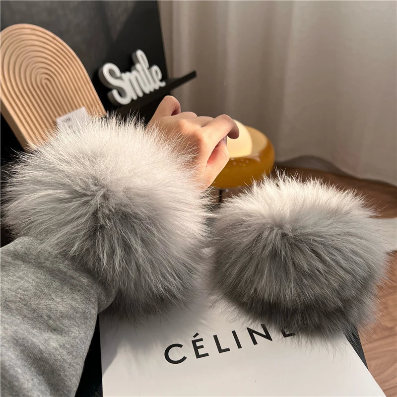Arrival Female Natural fox Fur Cuffs Knitted Warm Real Fox Fur Mittens Women Winter Outdoor fox Fur Cuffs 241009