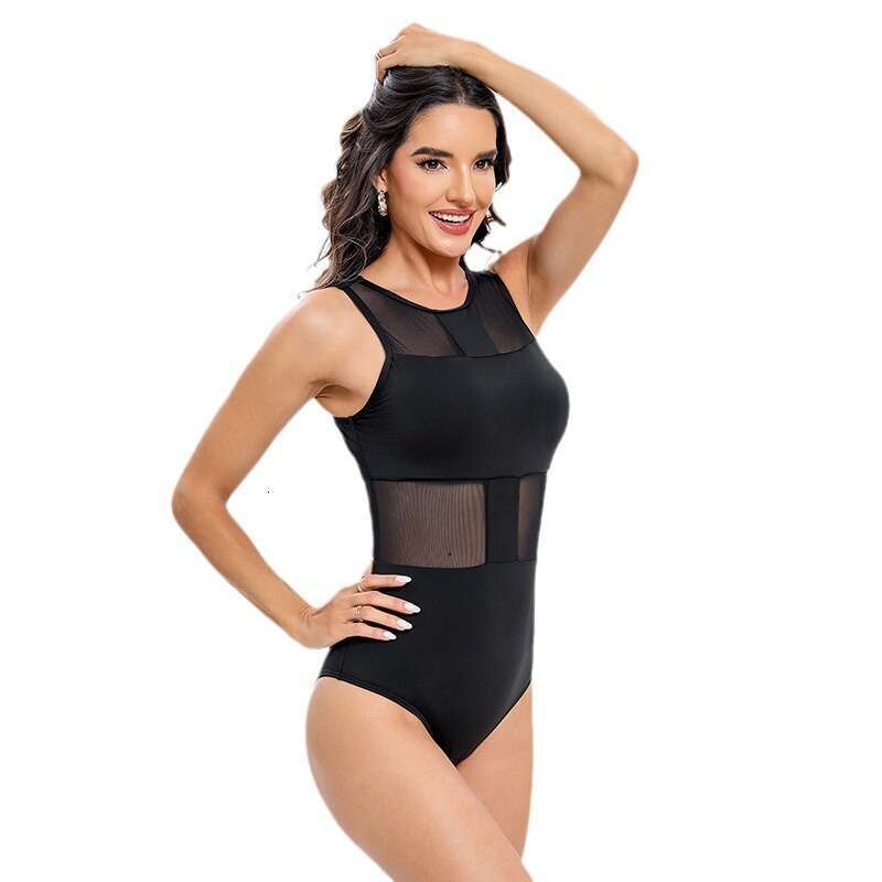 2024 New Fashionable Sexy Backless Solid Color Mesh Splicing For Slimming And Meat Covering One Piece Women's Swimsuit