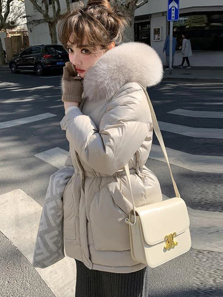 Winter Jacket Womens Down Jacket with Genuine Fox Fur Collar Fashionable Korean White Duck Down Jacket Warm Solid Coat 241011