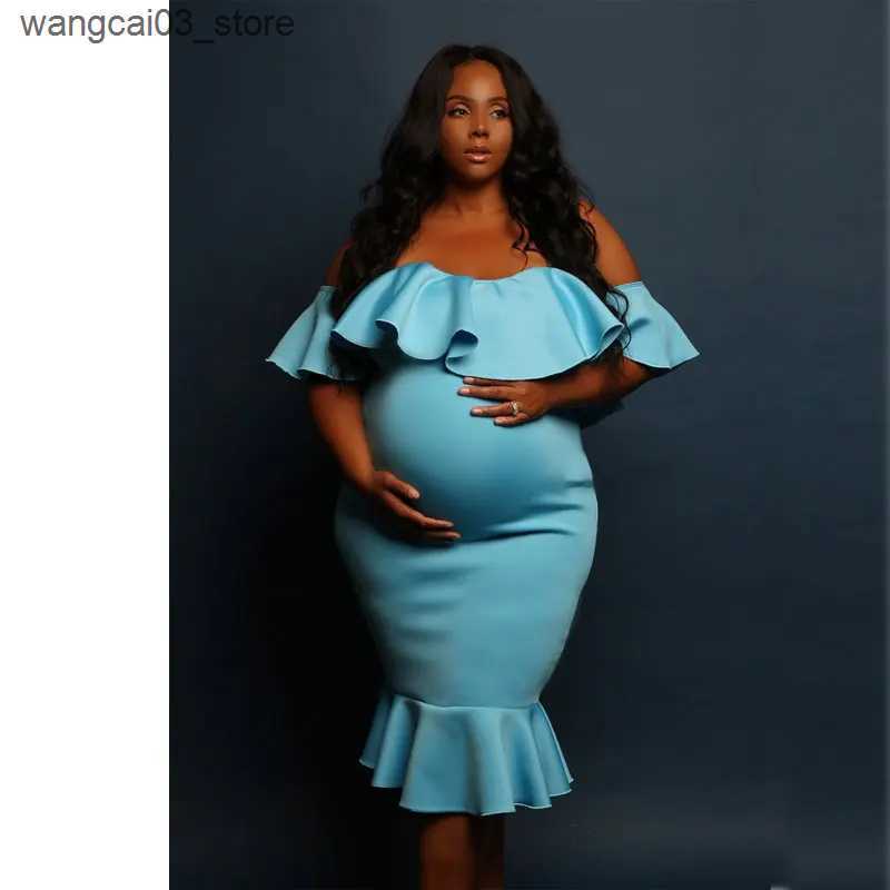 Maternity Dresses Maternity Dresses Elasticity Pregnancy party dress for Pregnant Women Ruffle Collar One-piece Mermaid Dresses Photography Dress L240