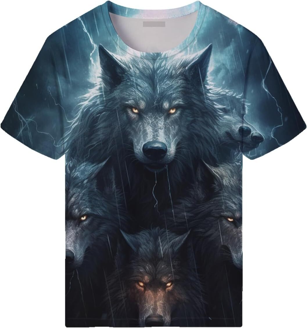 Mens T shirt Wolf Pattern T-Shirt for Men 3D Printed T-Shirt Men's Lightning Novelty Pattern graphic tee Casual tops summer Breathable and stylis