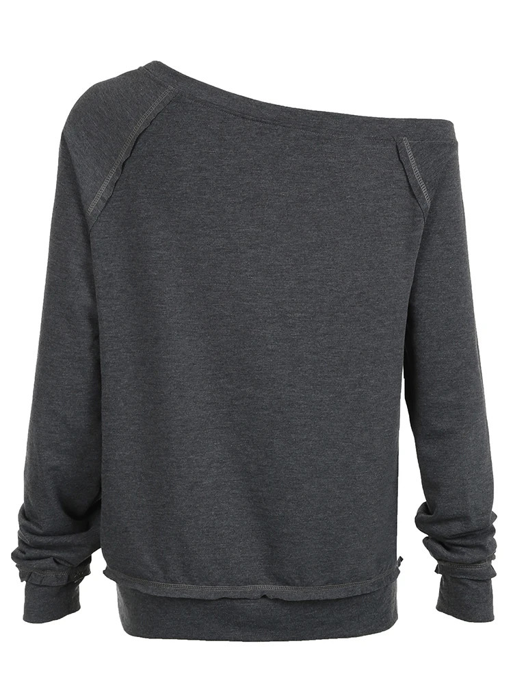 Rockmore retro printed diagonal neck sweatshirt loose womens casual long sleeved pullover top shoulder Y2K Grunge Fairycore fabric 241010