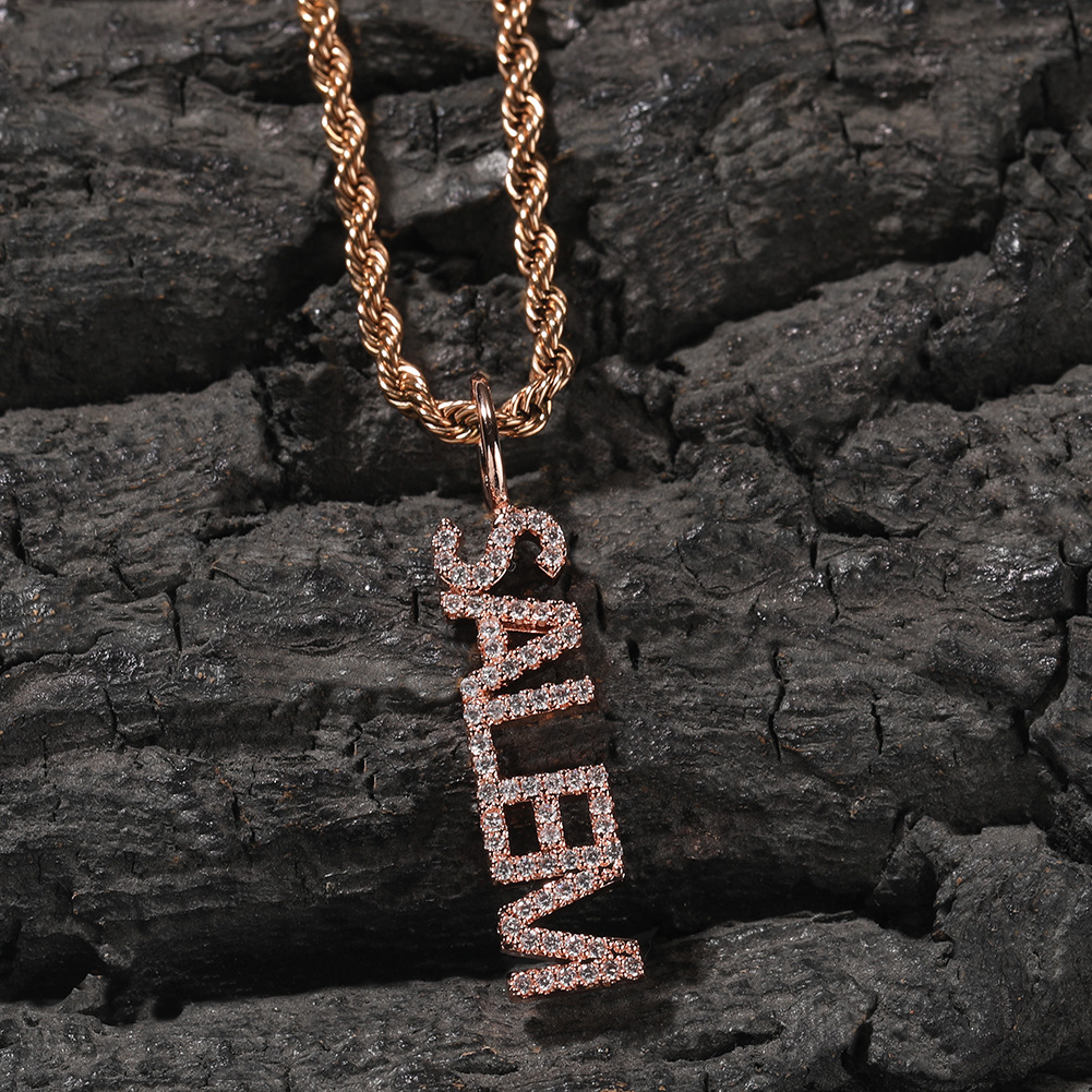 Hip Hop Vertical A-Z Custom Name Pendant Necklaces 5A Zircon Women Men Jewelry