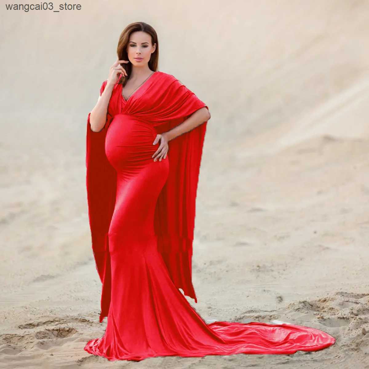 Maternity Dresses European beauty mercerized cotton with chiffon pregnant women fluttering tail dress long dress photography dress Christmas dress L24