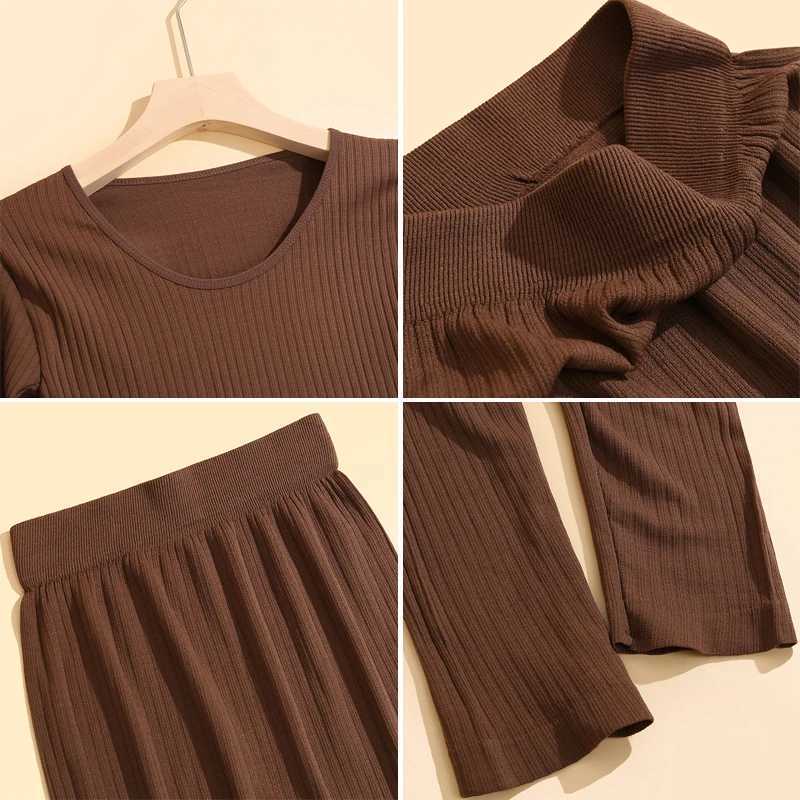 Womens Thermal Underwear Womens Hot Underwear Winter Long Sleve Winter Clothing Seamless Hot Underwear Close fitting Set Womens Thick 2piece Slepwea Y