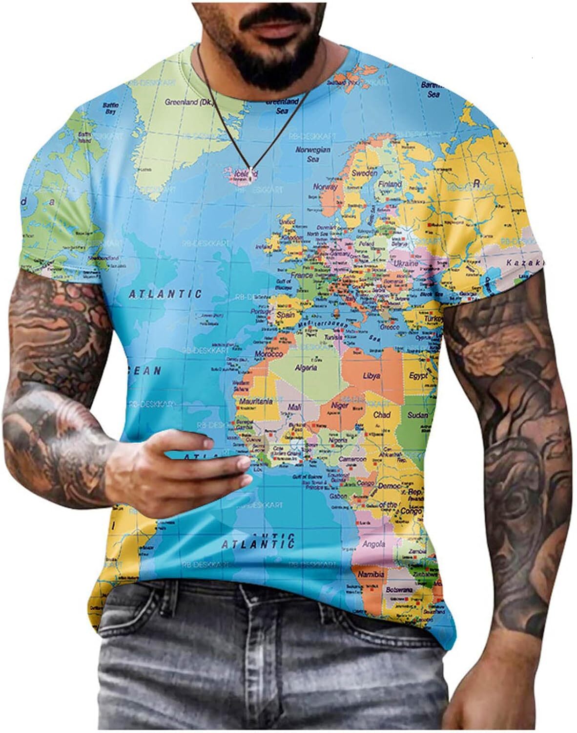 Mens T shirt Unisex 3D T Shirts Men World Map Printed T-Shirt Funny Summer Tops Graphic Tee Slim Fit Athletic Top Basic Blouse graphic tee Casual tops