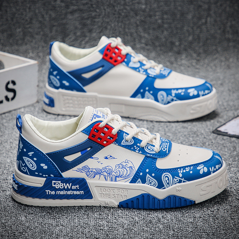Men Casual Shoes Fashion Leather Versatile Sneakers Trendy Design New Sense Comfort Triple Blue Green